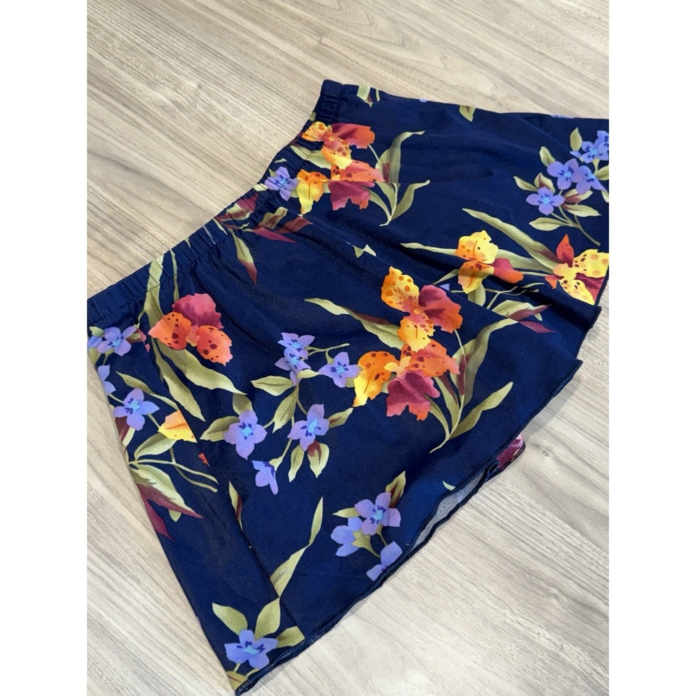 Vintage Jantzen Swim Skort Bathing Suit Sz 12 Navy Floral Tropical Hawaiian Surf
